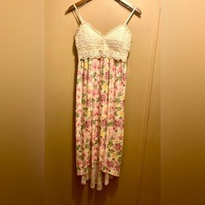 Sun dress, crochet top with a long floral bottom. Very comfy